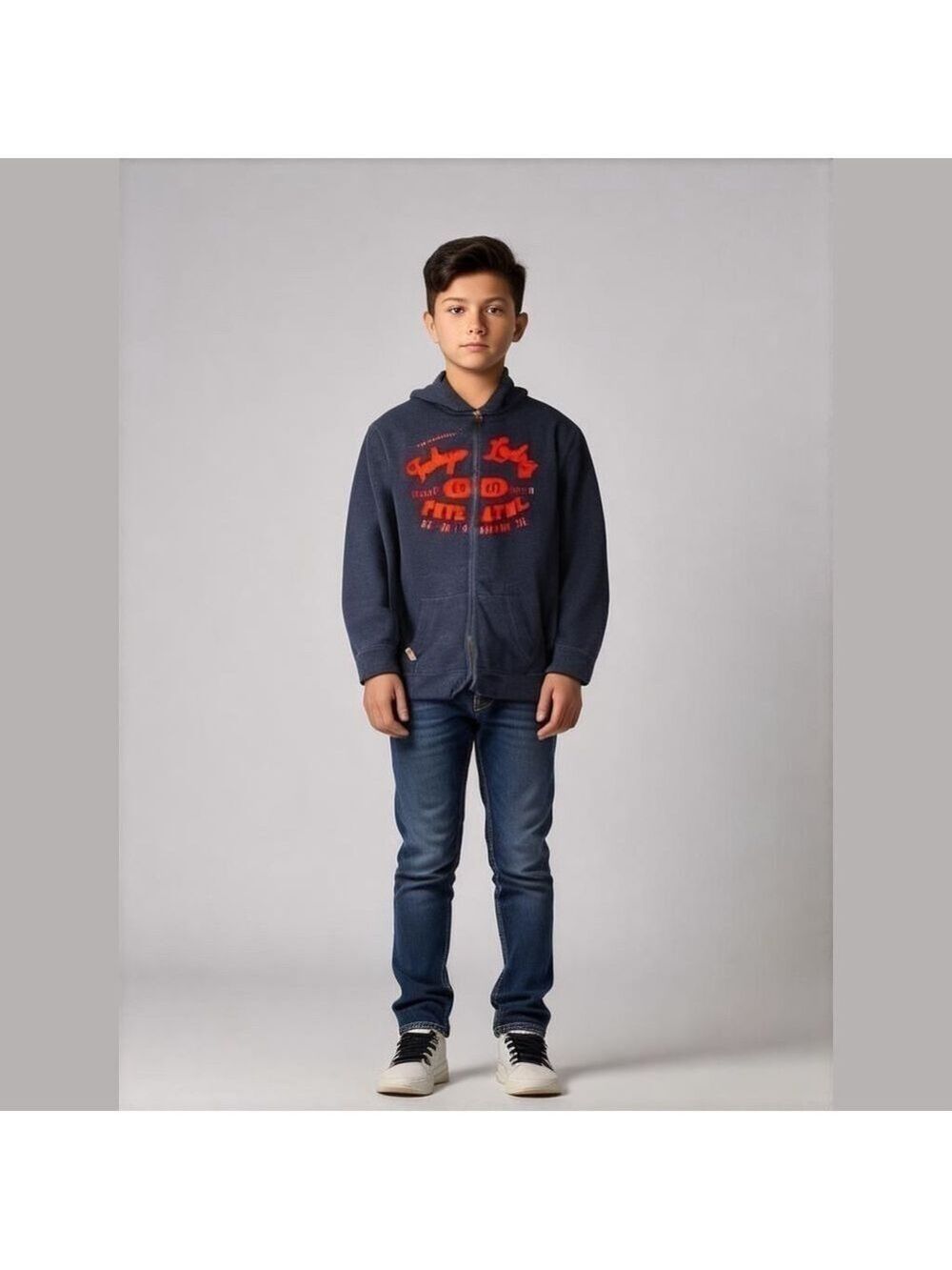 Tokyo Laundry Hoodie Navy Blue size L Embroidered Red Logo Red cuffed wrists hem